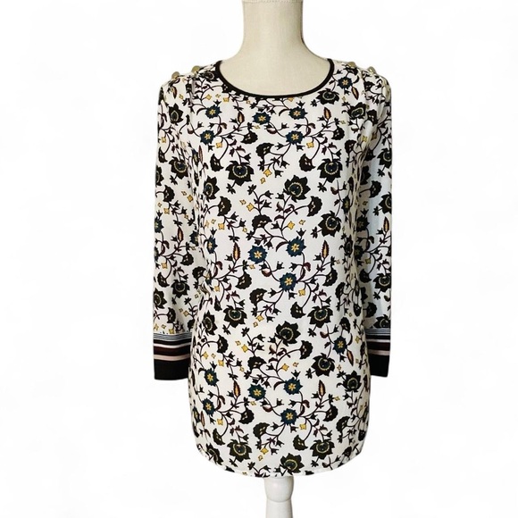 Liz Claiborne Black and White Floral Tunic With Flattering Box Fit - Picture 1 of 5